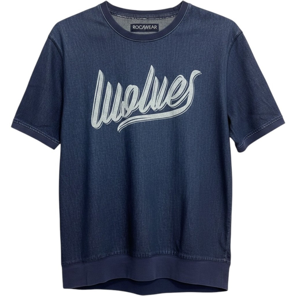 Rocawear Mens Wolves Graphic Shortβ Sleeve Sweatshirt Indigo Blue Denim Look XL